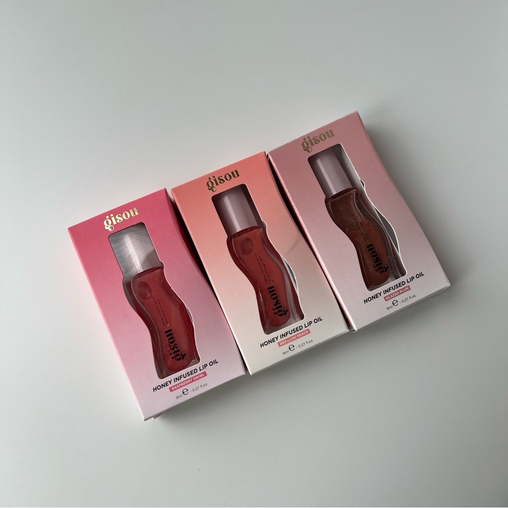Gisou Honey Infused Hydrating Lip Oil Bundle Set - 3 Pink Nude Peach Shades